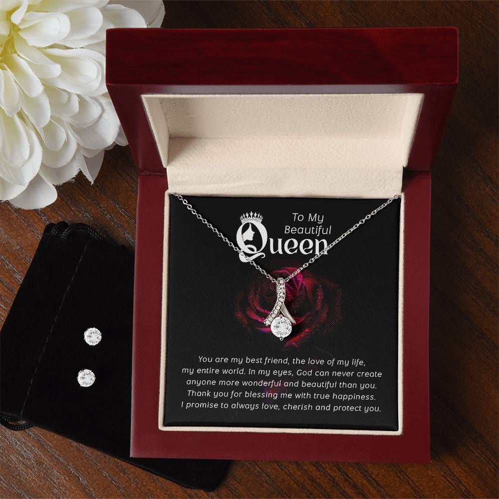 To My Beautiful Queen, Necklace and Cubic Zirconia Earring Set